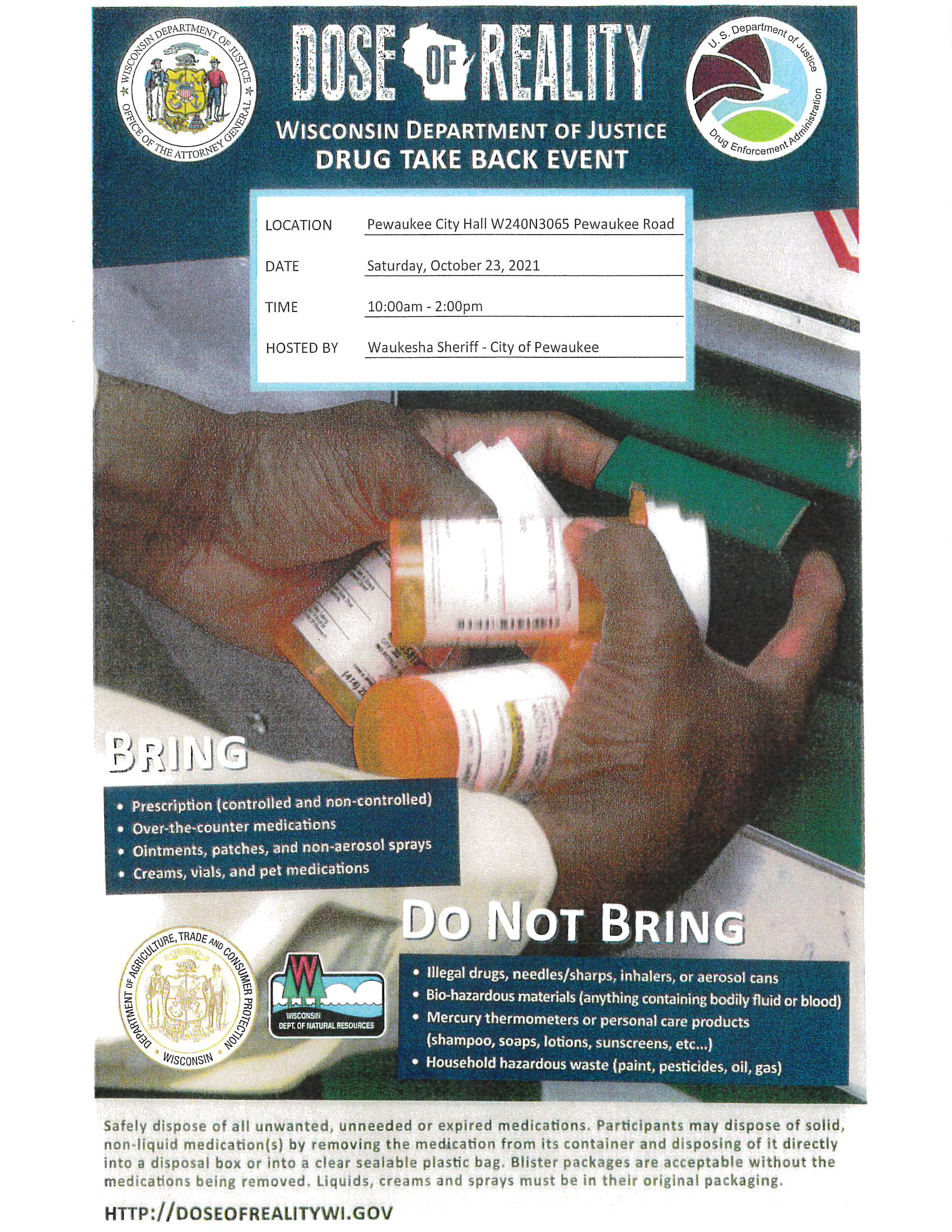 Drug Take Back Pewaukee City Hall October 23 2021